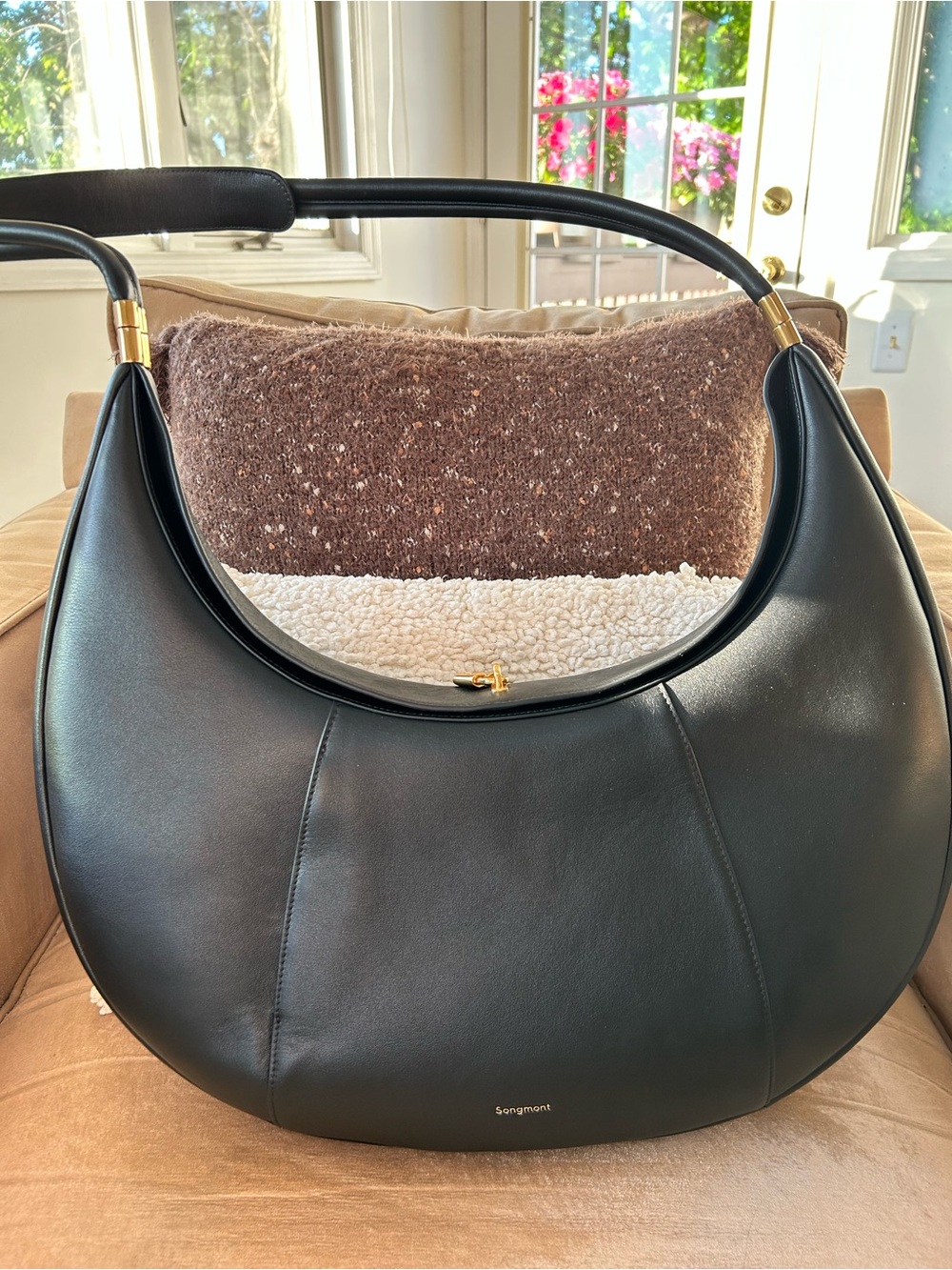 Songmont Black Crescent Hobo with Gold Accents